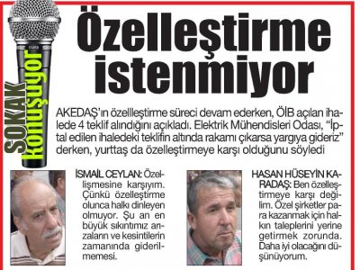 ÖZELLEŞTİRME İSTENMİYOR (CUMHURİYET ANTALYA AKDENİZ-12.11.2012)