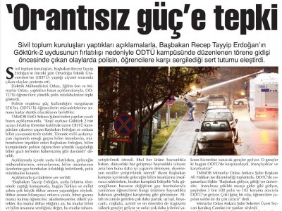 ORANTISIZ GÜÇ`E TEPKİ (BAŞKENT GAZETESİ, 20.12.2012)