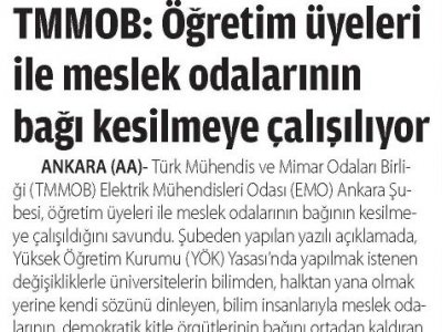 TMMOB: ÖĞRETİM ÜYELERİ İLE MESLEK ODALARININ BAĞI KESİLMEYE ÇALIŞILIYOR (KIRMIZI BEYAZ, 31.01.2013)