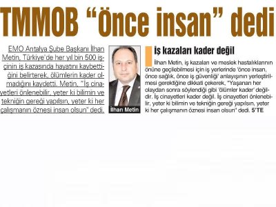 TMMOB ‘ÖNCE İNSAN‘ DEDİ (AKDENİZ GERÇEK-05.03.2013)