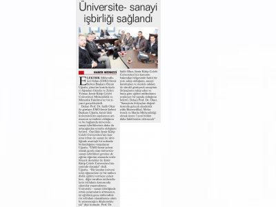 ÜNİVERSİTE-SANAYİ İŞBİRLİĞİ SAĞLANDI -26.01.2013 -EGE TELGRAF