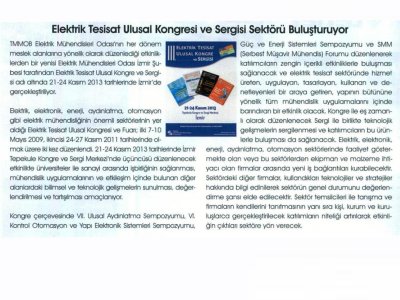 ELEKTRİK TESİSAT ULUSAL KONGRE VE SERGİSİ SEKTÖRÜ BULUŞTURUYOR  -01.03.2013 - YANGIN GÜVENLİK DERGİSİ