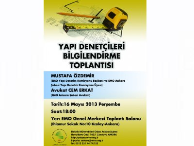 YAPI DENETÇİLERİ BİLGİLENDİRME TOPLANTISI DÜZENLENECEK