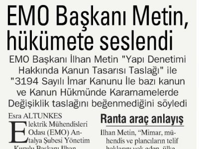 EMO BAŞKANI METİN, HÜKÜMETE SESLENDİ (24.05.2013-AKDENİZ MANŞET)