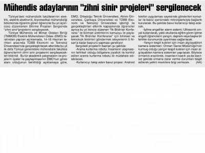 MÜHENDİS ADAYLARININ `ZİHNİ SİNİR PROJELERİ` SERGİLENECEK (BARIŞ GAZETESİ, 11.06.2013)