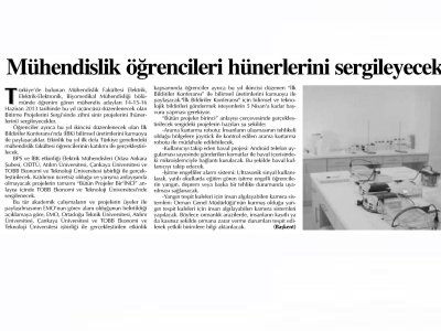 MÜHENDİSLİK ÖĞRENCİLERİ HÜNERLERİNİ SERGİLEYECEK (BAŞKENT GAZETESİ, 11.06.2013)