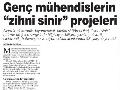 GENÇ MÜHENDİSLERİN `ZİHNİ SİNİR` PROJELERİ (MİLLİYET ANKARA, 15.06.2013)