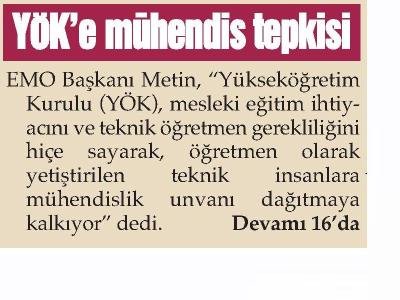 YÖK MÜHENDİS TEPKİSİ  (HİLAL-18.06.2013)