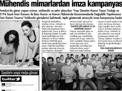 MÜHENDİS MİMARLARDAN İMZA KAMPANYASI (KEMER GÖZCÜ -29.06.2013)