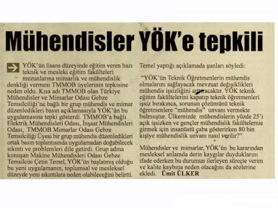 MÜHENDİSLER YÖK`E TEPKİLİ-GEBZE YENİGÜN