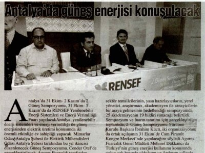 ANTALYA DA GÜNEŞ ENERJİSİ KONUŞULACAK (AKDENİZ GERÇEK- 29.10.2013)