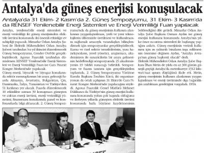 ANTALYA‘DA GÜNEŞ ENERJİSİ KONUŞULACAK (ANTALYA GÜNDEM- 29.10.2013)
