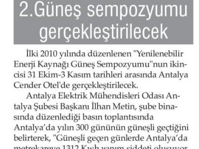 2. GÜNEŞ SEMPOZYUMU GERÇEKLEŞTİRİLECEK (HİLAL-30.10.2013)