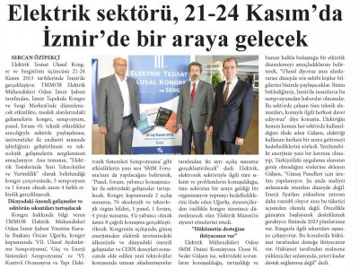 ELEKTRİK SEKTÖRÜ, 21-24 KASIM`DA İZMİR`DE BİRARAYA GELECEK - 16.11.2013 - YENİ EKONOMİ