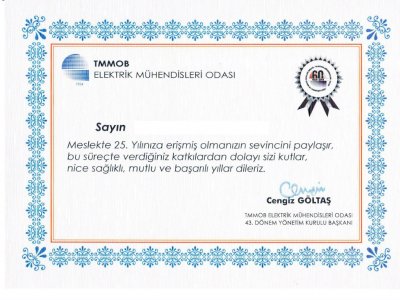 MESLEKTE 25. YILINI DOLDURAN ÜYELERİMİZE BELGE TÖRENİ DÜZENLENECEK