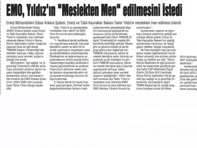 EMO, YILDIZ`IN MESLEKTEN MEN EDİLMESİ İSTEDİ (HİLAL, 19.05.2014)