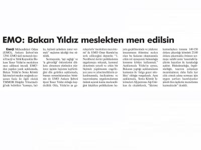 EMO :BAKAN YILDIZ MESLEKTEN MEN EDİLSİN (YENİÇAĞ, 19.05.2014)