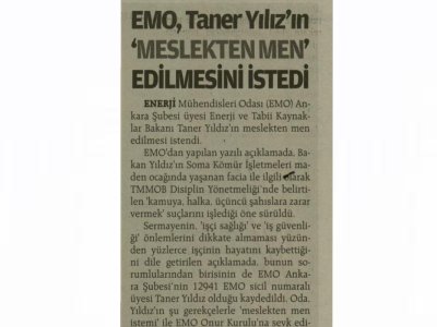 EMO, TANER YILIZ`IN `MESLEKTEN MEN` EDİLMESİNİ İSTEDİ (AYRINTILI HABER, 20.05.2014)
