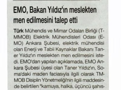 EMO, BAKAN YILDIZ`IN MESLEKTEN MEN EDİLMESİNİ TALEP ETTİ (HÜRSES, 20.05.2014)