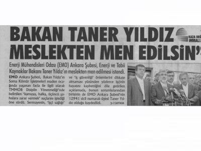 BAKAN TANER YILDIZ MESLEKTEN MEN EDİLSİN (KAYSERİ OLAY, 19.05.2014)
