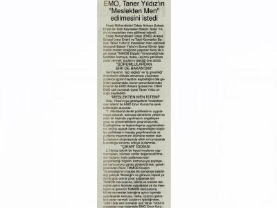 EMO, TANER YILDIZ`IN `MESLEKTEN MEN` EDİLMESİNİ İSTEDİ (BÖLGE GAZETESİ, 19.05.2014)