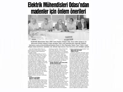 ELEKTRİK MÜHENDİSLERİ ODASI`NDAN MADENLER İÇİN ÖNLEM ÖNERİLERİ 25.05.2014 -İSTANBUL