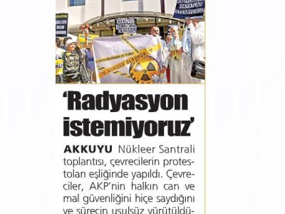 `RADYASYON İSTEMİYORUZ` (YURT GAZETESİ, 11.07.2014)