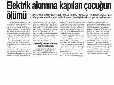 ELEKTRİK AKIMINA KAPILAN ÇOCUĞUN ÖLÜMÜ (HİLAL-15.07.2014)