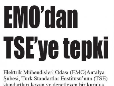 EMO`DAN TSE‘YE TEPKİ (AKDENİZ GERÇEK-01.08.2014)
