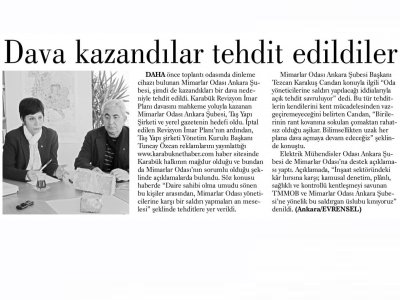 DAVA KAZANDILAR TEHDİT EDİLDİLER (EVRENSEL, 18.09.2014)
