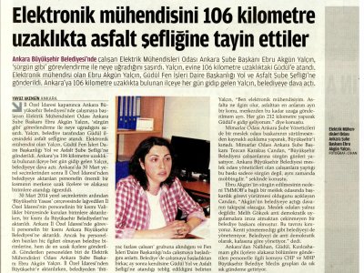 ELEKTRONİK MÜHENDİSİNİ 106 KİLOMETRE UZAKLIKTA ASFALT ŞEFLİĞİNE TAYİN ETTİLER (ZAMAN GAZETESİ, 03.12.2014)