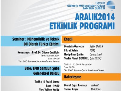 ARALIK 2014 ŞUBEMİZ ETKİNLİK PROGRAMI