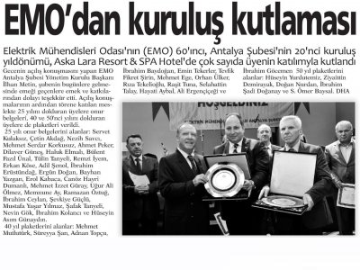 EMO‘DAN KURULUŞ KUTLAMASI (ANTALYA GÜNDEM-24.12.2014)