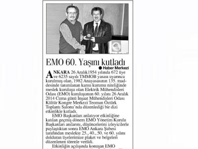 EMO 60. YAŞINI KUTLADI (ANAYURT GAZETESİ, 1.1.2015)