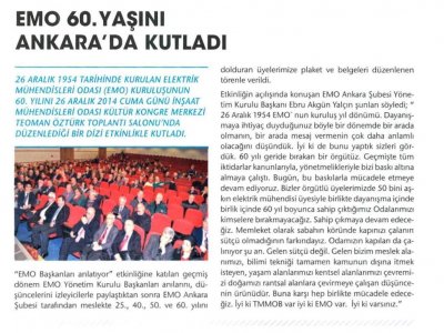 EMO 60.YAŞINI ANKARA`DA KUTLADI (KAYNAK ELEKTRİK, 1.12.2015)