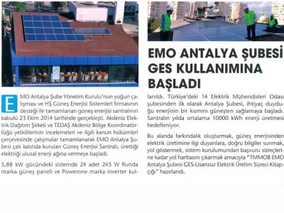 EMO ANTALYA ŞUBESİ GES KULLANIMINA BAŞLADI (KAYNAK ELEKTRİK-01.12.2014)
