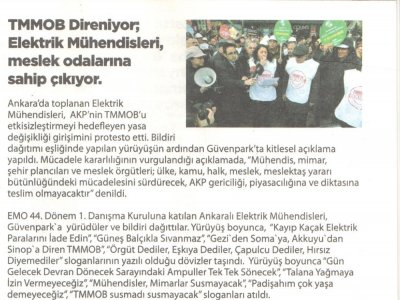 TMMOB DİRENİYOR; ELEKTRİK MÜHENDİSLERİ, MESLEK ODALARINA SAHİP ÇIKIYOR (SOLFASOL, ŞUBAT 2015)