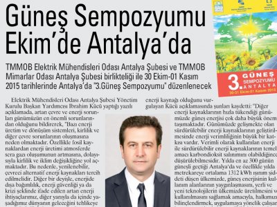 GÜNEŞ SEMPOZYUMU EKİM DE ANTALYA DA (İLERİ-07.04.2015)