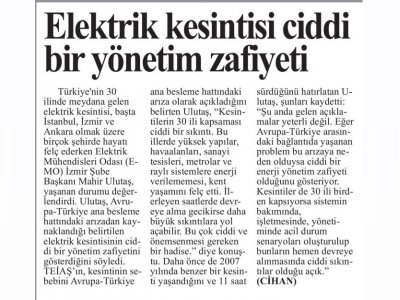 ELEKTRİK KESİNTİSİ CİDDİ BİR YÖNETİM ZAFİYETİ - 02.04.2015 - SON DAKİKA