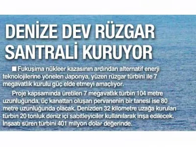 DENİZE DEV RÜZGAR SANTRALİ KURUYOR (BUGÜN)