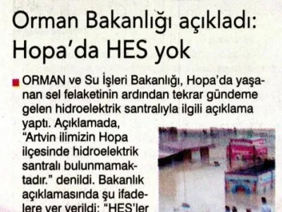 ORMAN BAKANLIĞI AÇIKLADI: HOPA`DA HES YOK (BİRGÜN)