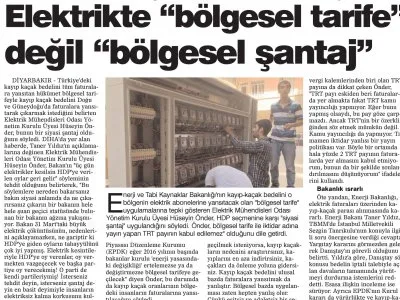ELEKTRİKTE `BÖLGESEL TARİFE` DEĞİL `BÖLGESEL ŞANTAJ`  (DİYARBAKIR YENİGÜN)