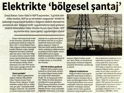 ELEKTRİKTE `BÖLGESEL ŞANTAJ` (ÖZGÜR GÜNDEM)