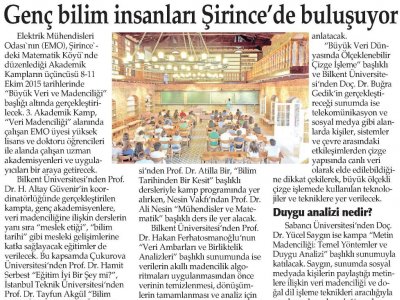 GENÇ BİLİM İNSANLARI ŞİRİNCE`DE BULUŞUYOR (YENİ GÜN İZMİR)