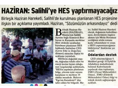 HAZİRAN: SALİHLİ`YE HES YAPTIRMAYACAĞIZ (BİRGÜN)