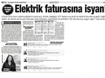 ELEKTRİK FATURASINA İSYAN - YAŞAM GAZETESİ (8 ŞUBAT 2016)