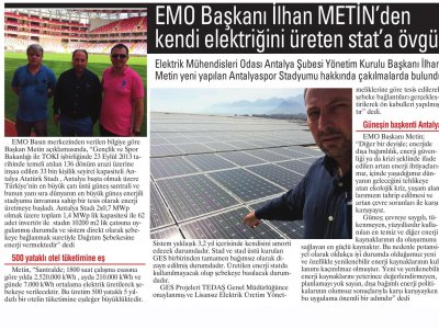 EMO BAŞKANI İLHAN METINDEN KENDİ ELEKTRİĞİNİ ÜRETEN STATA ÖVGÜ (İLERİ-23.10.2015)