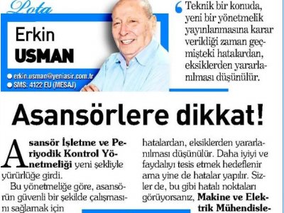 ASANSÖRLERE DİKKAT! (ERKİN USMAN, YENİ ASIR)