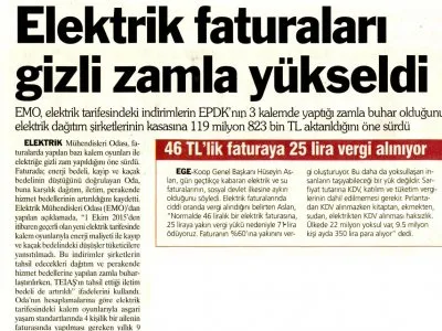 ELEKTRİK FATURALARI GİZLİ ZAMLA YÜKSELDİ (TÜRKİYE`DE YENİ ÇAĞ ANKARA)
