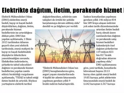 ELEKTRİKTE DAĞITIM, İLETİM, PERAKENDE HİZMET BEDELLERİ ARTTI (ÇUKUROVA)